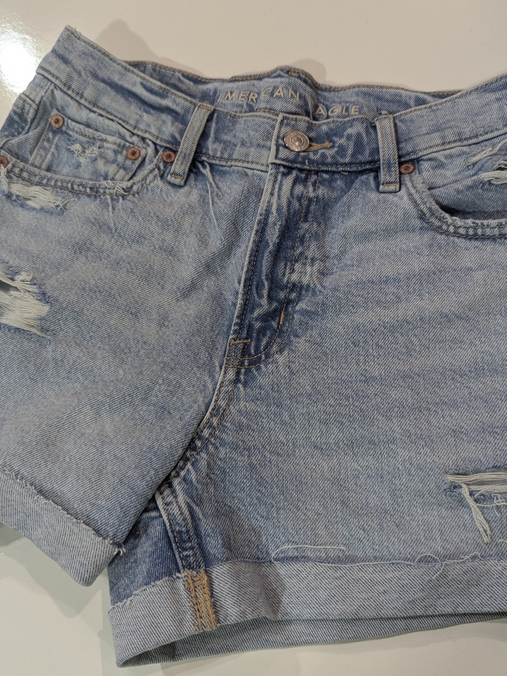American Eagle Outfitters Light Wash Distressed Denim Shorts